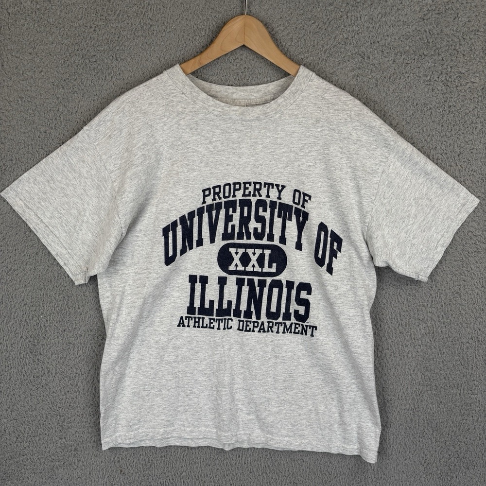 Vtg University of Illinois Fighting T-Shirt Men Large Heather Gray Boxy Made USA